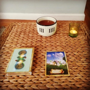 My ritual of tea, lighting a candle, and pulling a card